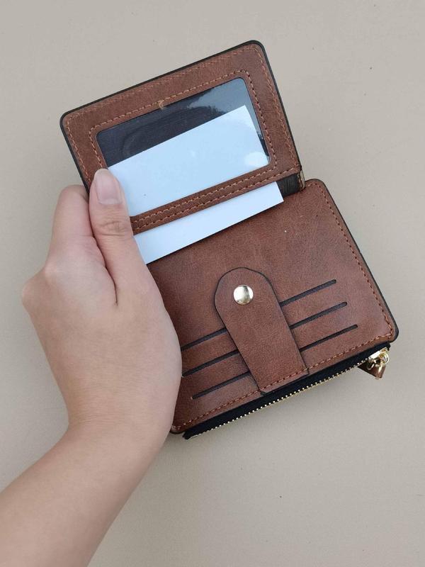 Women's Elegant Minimalist Zipper Short Wallet, Casual Trendy Vintage Card Holder, Fashionable Versatile Wallet for Daily Use As Gift for Women & Girls