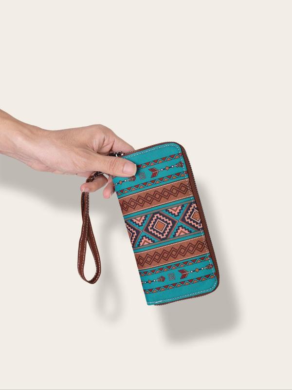 Boho Style Ethnic Pattern Zipper Wallet & Coin Purse, Vintage Style Argyle Pattern Wallet Set, Fashionable Wallet Set for Women