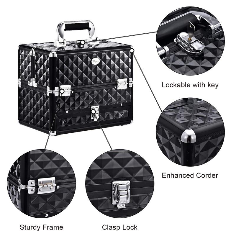 Joligrace Professional Makeup Train Case Travel Cosmetic Case Organizer Portable Box with Drawer and Locks