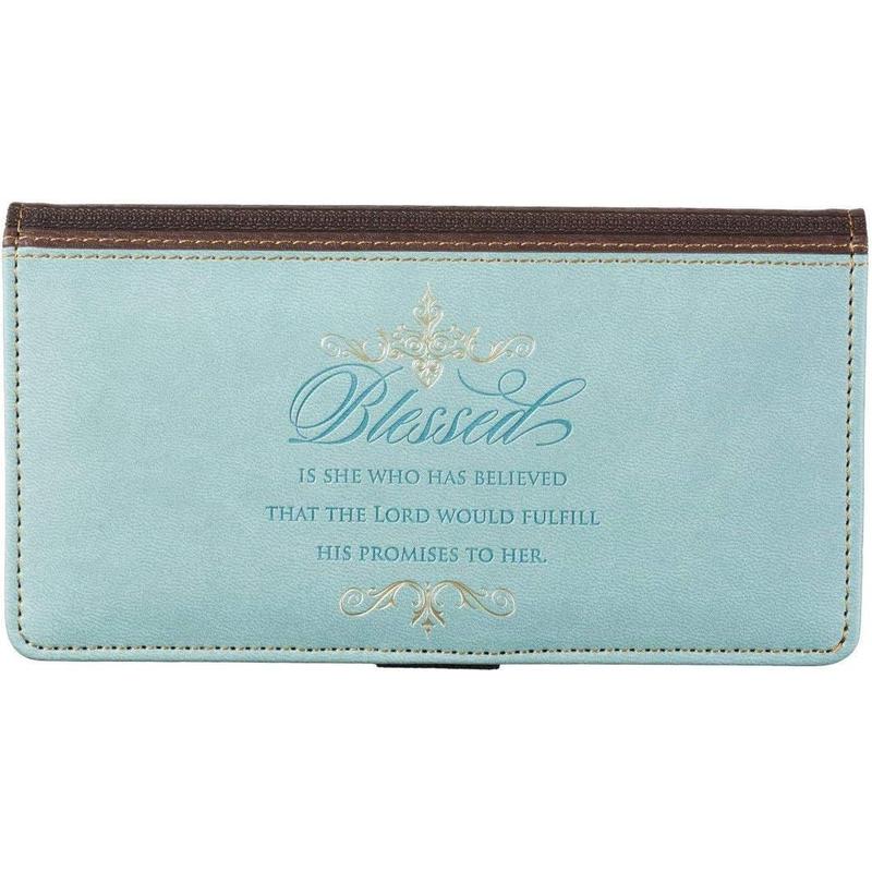 Teal Faux Leather Checkbook Cover for Women with Inspirational Scripture -Strength & Dignity- Checkbook Cover for Duplicate Checks ID Credit Cards & Pen Loop Holder -Proverbs 31:25