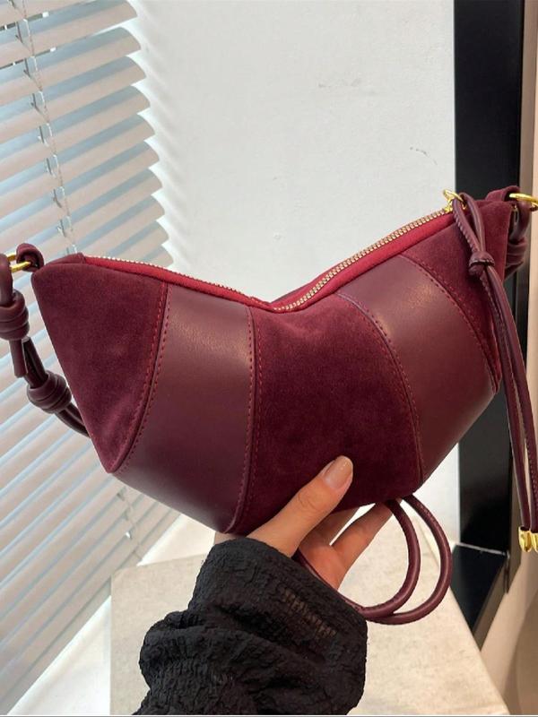 Women's Solid Color Suede Half Moon Bag, Fashionable Lightweight Comfortable Crossbody Bag for Daily Used, Casual Trendy Versatile High-quality Daily Commuting Bag