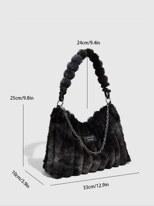 Women's Tie Dye Fluffy Plush Shoulder Bags with Chain Strap, 2024 Trendy Large Capacity Square Tote Bag, Female Underarm Bag for Party, Club, Vintage Stylish Commuter Bag