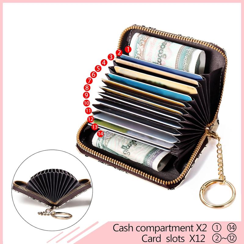 Goth Bat Card Holder for Women, Floral Small RFID Wallet with Zipper, Card Keychain Wallet, Leather Wallet Card Case, Business Accordion Wallet Gift