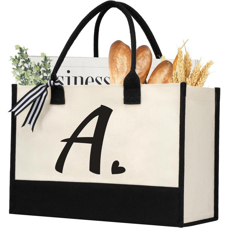 Initial Canvas Tote Bag, Personalized Beach Jute Bag Present for Women Holiday, Friends Birthday Gift, Beach, Wedding (Letter A)