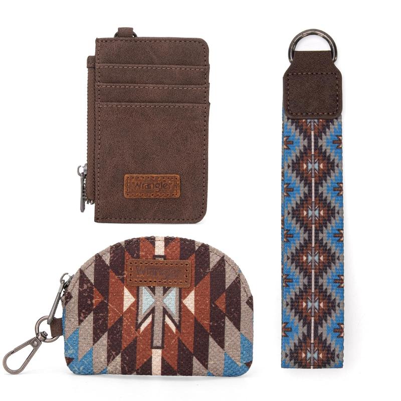 Wrangler Aztec Keychain Wristlet Wallets Western Dual Pouch Wristlet Credit Card Holder