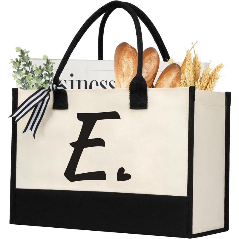 Initial Canvas Tote Bag, Personalized Beach Jute Bag Present for Women Holiday, Friends Birthday Gift, Beach, Wedding (Letter A)