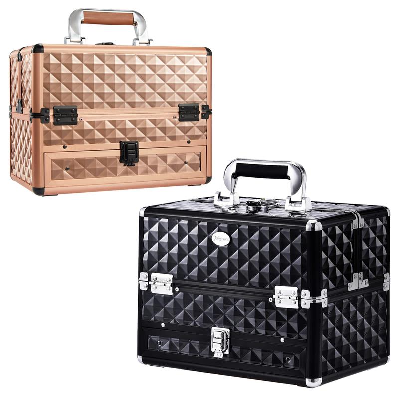 Joligrace Professional Makeup Train Case Travel Cosmetic Case Organizer Portable Box with Drawer and Locks