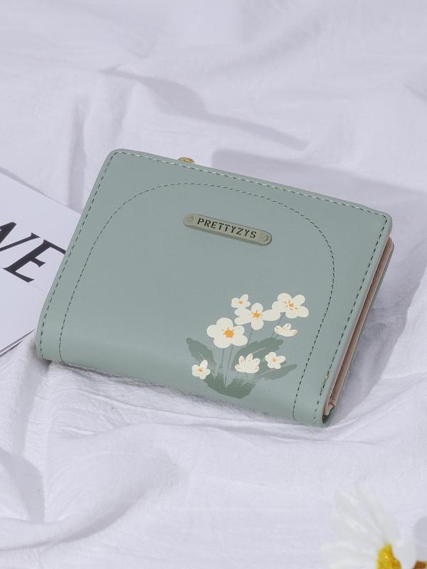 Floral Pattern Short Wallet, Cute Zipper Bifold Wallet, Lightweight Multi-card Wallet, Travel Daily Collection Gift