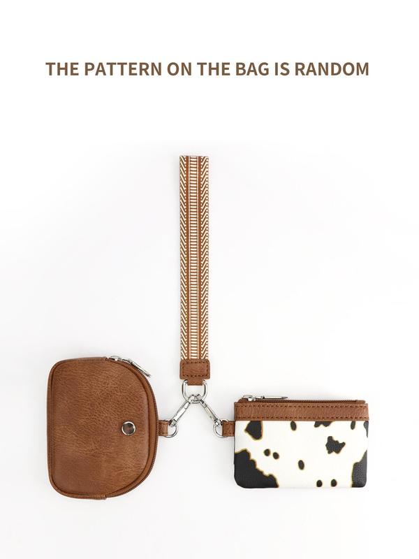 Women's Random Cow Pattern Zipper Wristlet Wallet, Fashionable PU Leather Wallet for Daily Used, Casual Trendy Wallet for Women & Girls for Back To School Gift