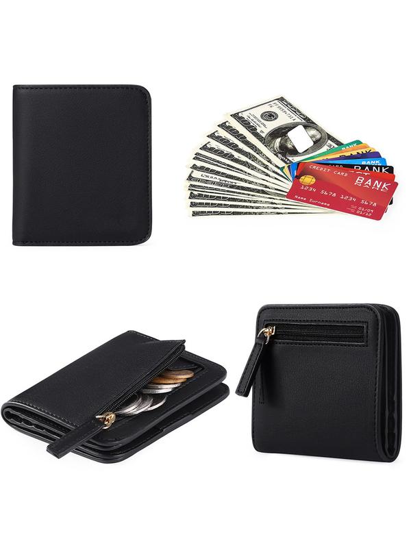 Women's Solid Color Zipper Short Wallet, Fashionable PU Leather Coin Purse, Casual Versatile Card Holder for Daily Used