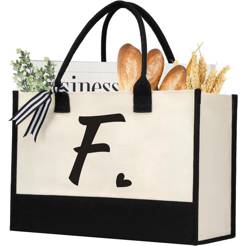 Initial Canvas Tote Bag, Personalized Beach Jute Bag Present for Women Holiday, Friends Birthday Gift, Beach, Wedding (Letter A)