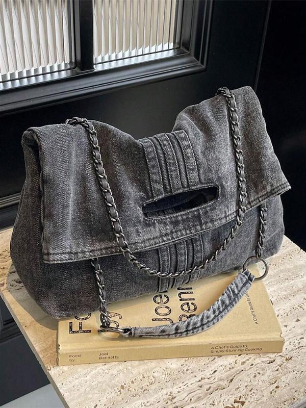 Women's Fashionable Denim Shoulder Bag, Casual Solid Color Chain Strap Crossbody Bag for Daily Used, Trendy All-match Commuter Bag