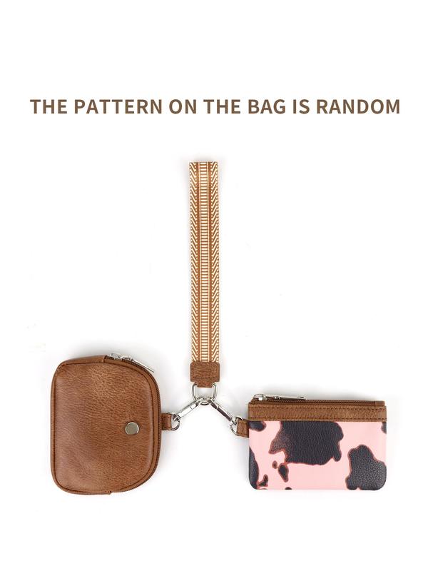 Women's Random Cow Pattern Zipper Wristlet Wallet, Fashionable PU Leather Wallet for Daily Used, Casual Trendy Wallet for Women & Girls for Back To School Gift