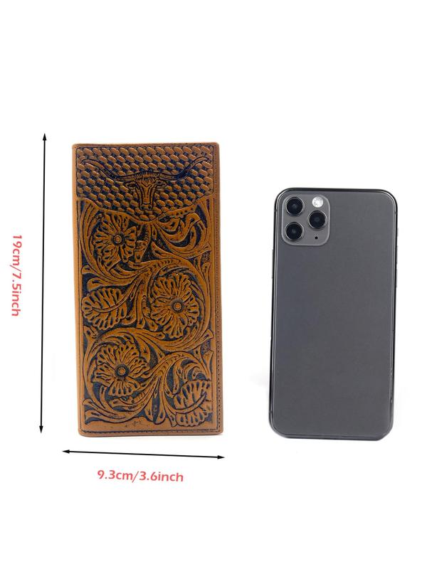 Men's Summer 2024 Boho Style Floral Embossed Long Wallet, Men Wallet Card Holder, Vintage Luxury Multi Card Slot  Everyday Purse  for Men, Casual Cute Mini Purses for Daily, Classic Wallet For Men