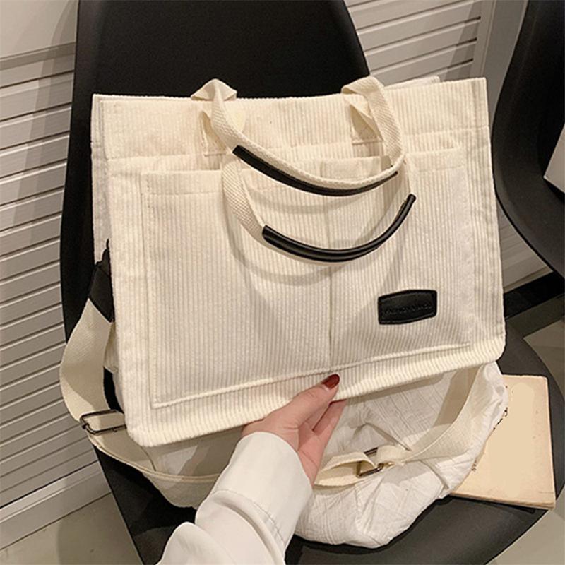 Women Tote Bag Fashion Corduroy Handbags Casual Hobo Messenger Bag Canvas Shoulder Bag with Multi-pocket