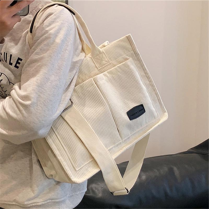 Women Tote Bag Fashion Corduroy Handbags Casual Hobo Messenger Bag Canvas Shoulder Bag with Multi-pocket