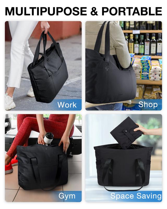 BAGSMART Tote Bag for Women, Foldable Tote Bag With Zipper Large Shoulder Bag Top Handle Handbag for Travel, Work