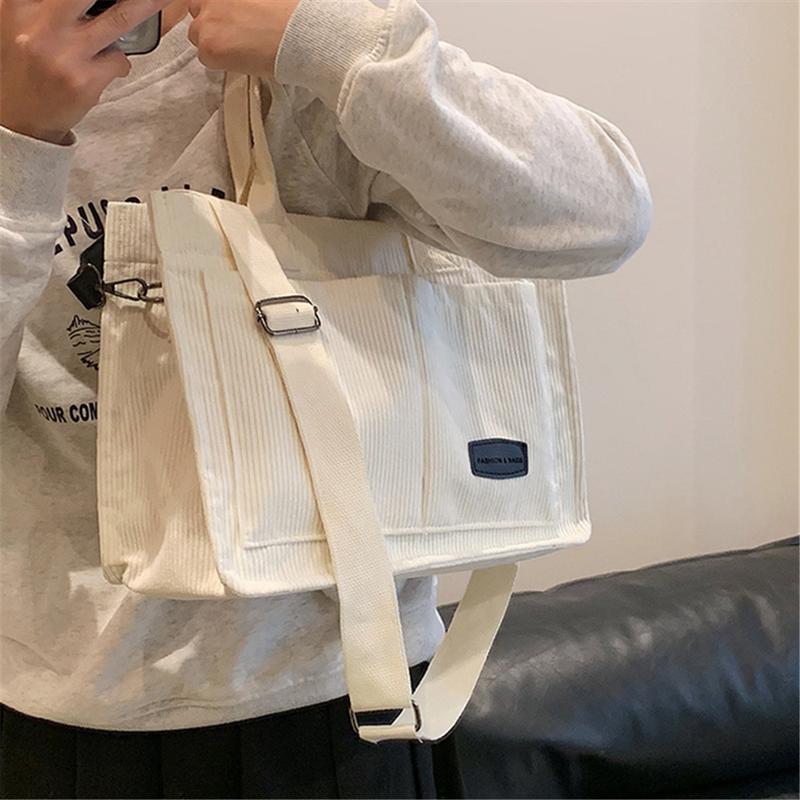 Women Tote Bag Fashion Corduroy Handbags Casual Hobo Messenger Bag Canvas Shoulder Bag with Multi-pocket