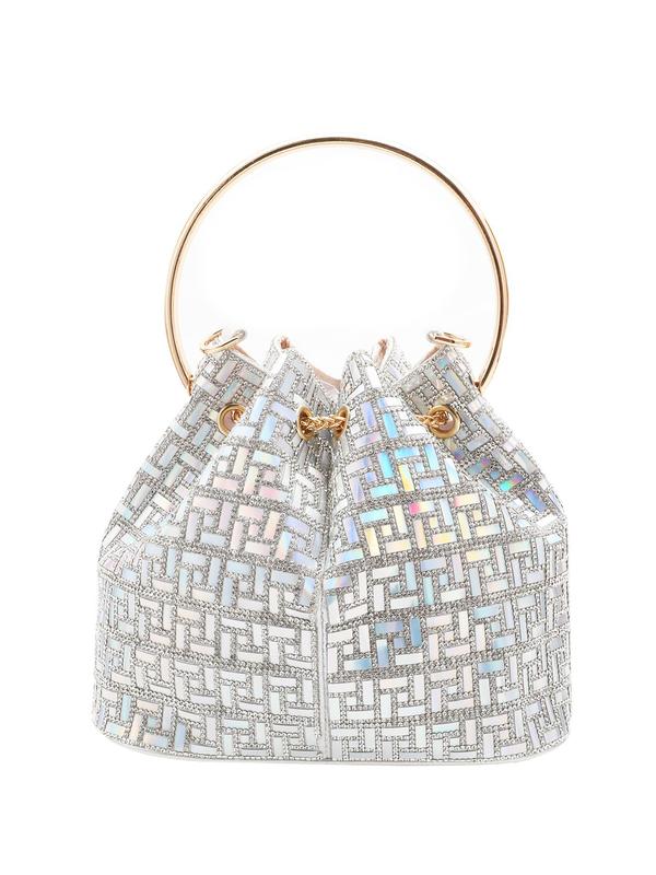 Women's Elegant Rhinestone Decorated Evening Bag, Fashionable Chain Decor Handbag with Ring Handle for Party, Trendy All-match & Exquisite Bag for Birthday Gift