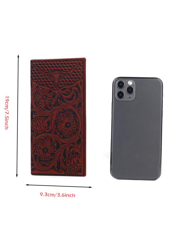 Men's Summer 2024 Boho Style Floral Embossed Long Wallet, Men Wallet Card Holder, Vintage Luxury Multi Card Slot  Everyday Purse  for Men, Casual Cute Mini Purses for Daily, Classic Wallet For Men