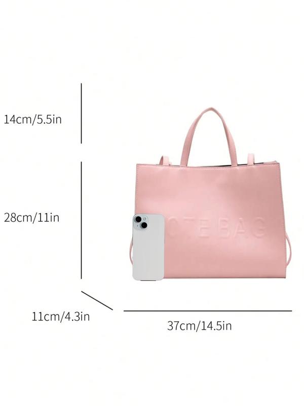 Fashion Letter Pattern Tote Bag As Gift, Fall Simple Plain Pu Leather Zipper Shoulder Bag for Women Back To School, Work Bags, Large Capacity Handbag for Daily Used, Minimalist Crossbody Bag Unique Everyday Designer Bags