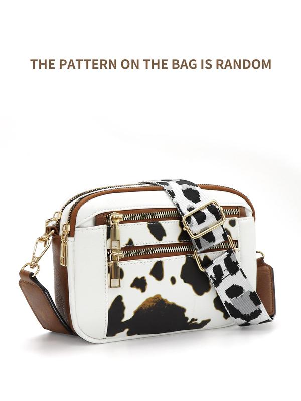 Fashionable Cow Print Crossbody Bag, Casual PU Leather Zipper Shoulder Bag for Women, Trendy All-match Commuter Bag with Adjustable Shoulder Strap for Daily Used