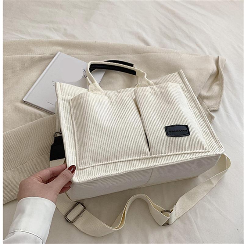 Women Tote Bag Fashion Corduroy Handbags Casual Hobo Messenger Bag Canvas Shoulder Bag with Multi-pocket