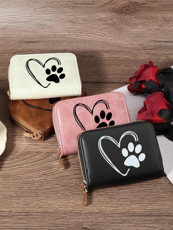 Women's Fashionable PU Leather Heart Pattern Card Holder, Casual Versatile Zipper Around Coin Purse, Perfect for Outdoors, Travel & Back To School