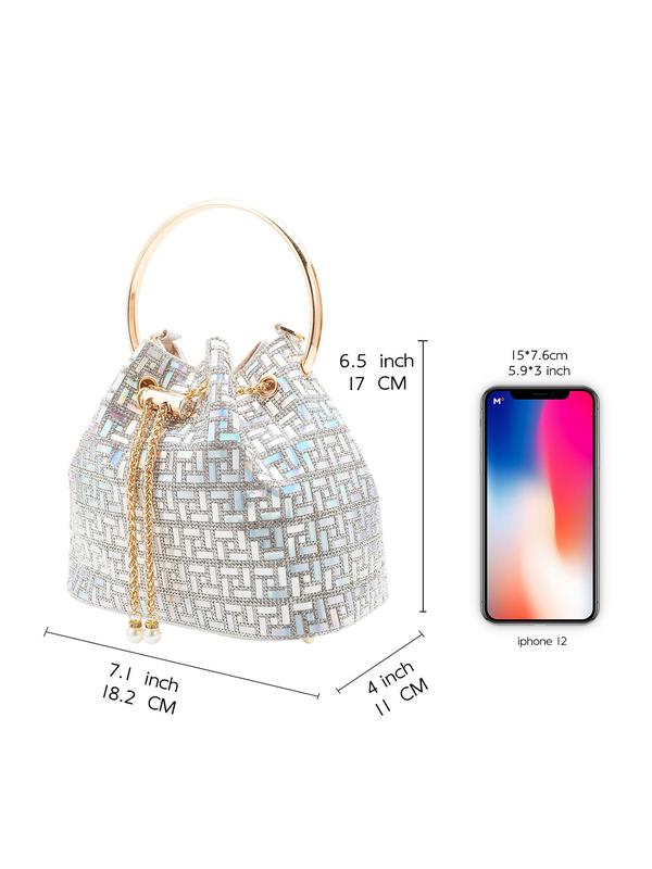 Women's Elegant Rhinestone Decorated Evening Bag, Fashionable Chain Decor Handbag with Ring Handle for Party, Trendy All-match & Exquisite Bag for Birthday Gift