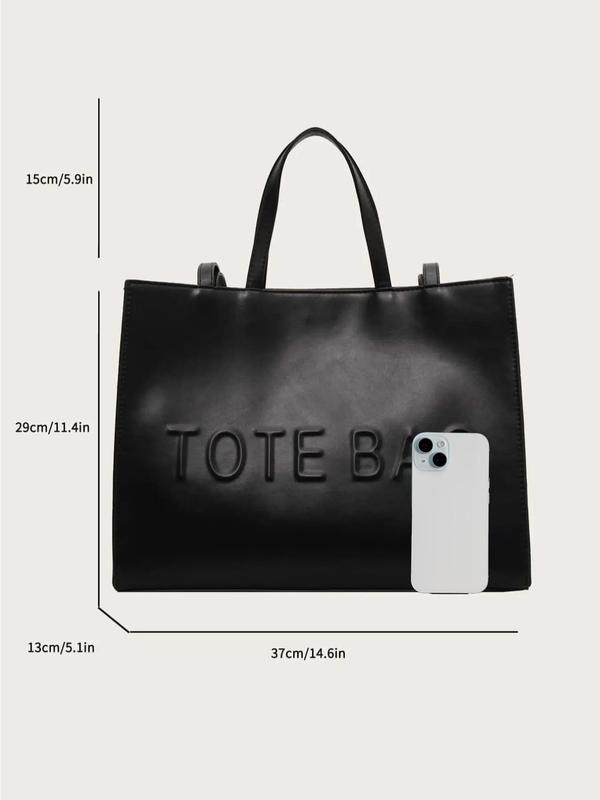 Fashion Letter Pattern Tote Bag As Gift, Fall Simple Plain Pu Leather Zipper Shoulder Bag for Women Back To School, Work Bags, Large Capacity Handbag for Daily Used, Minimalist Crossbody Bag Unique Everyday Designer Bags