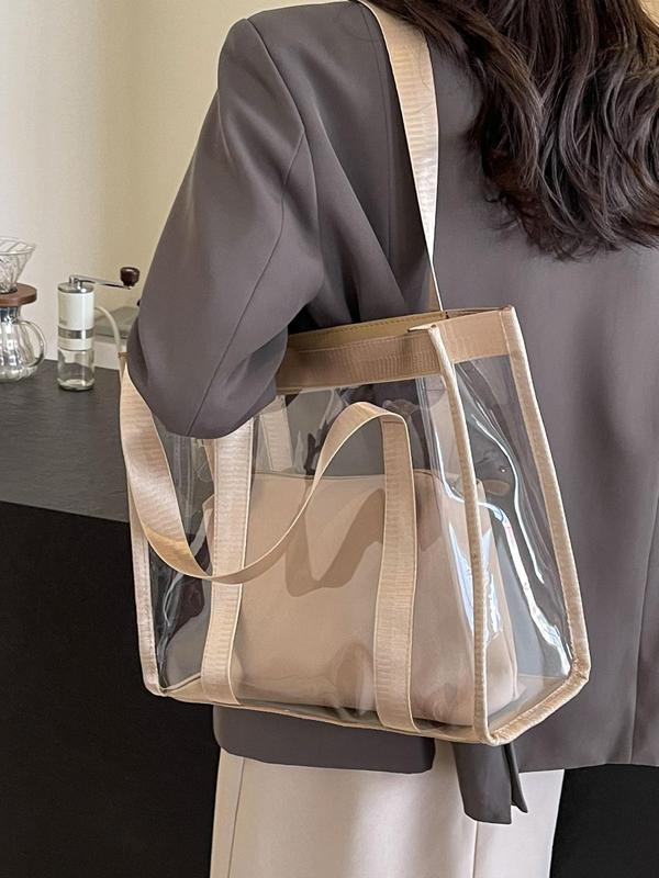 Women's Elegant Transparent Large Capacity Tote Bag, Casual Versatile Beach Bag, Fashionable All-match Shoulder Bag for Women & Girls for Daily Use