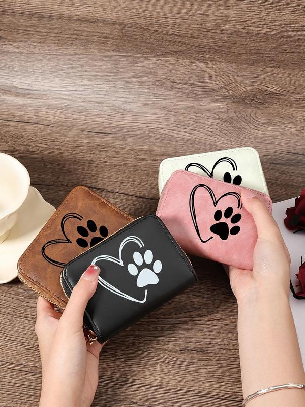 Women's Fashionable PU Leather Heart Pattern Card Holder, Casual Versatile Zipper Around Coin Purse, Perfect for Outdoors, Travel & Back To School