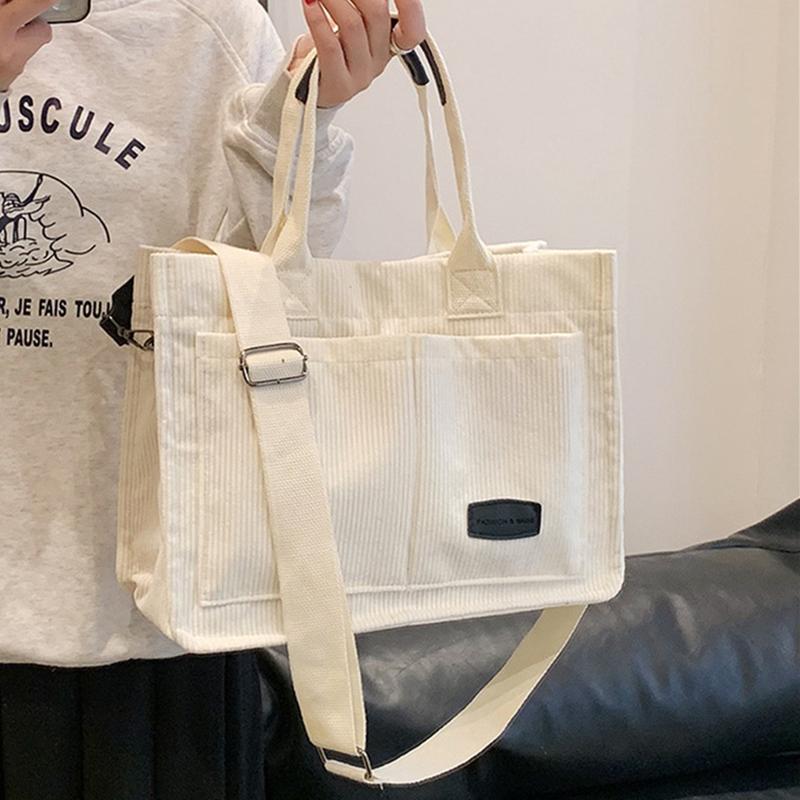 Women Tote Bag Fashion Corduroy Handbags Casual Hobo Messenger Bag Canvas Shoulder Bag with Multi-pocket