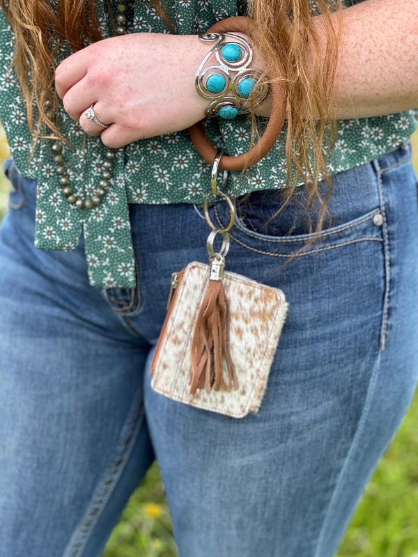 Custom Branded Cowhide Bangle Keychain Wallet | Personalized Cowhide Card Holder | Cowhide ID Wallet