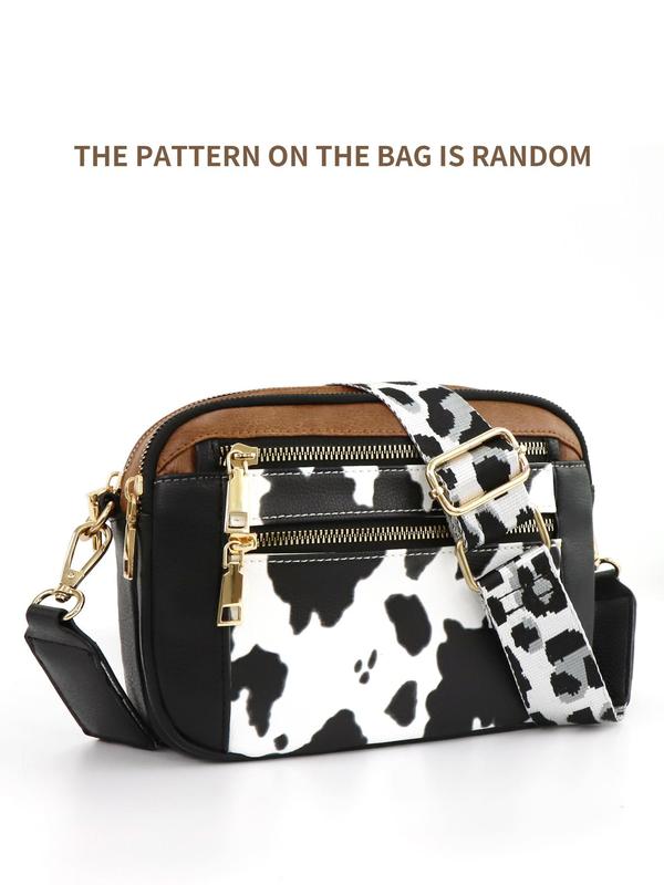 Fashionable Cow Print Crossbody Bag, Casual PU Leather Zipper Shoulder Bag for Women, Trendy All-match Commuter Bag with Adjustable Shoulder Strap for Daily Used