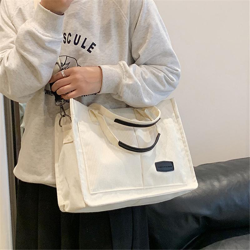 Women Tote Bag Fashion Corduroy Handbags Casual Hobo Messenger Bag Canvas Shoulder Bag with Multi-pocket