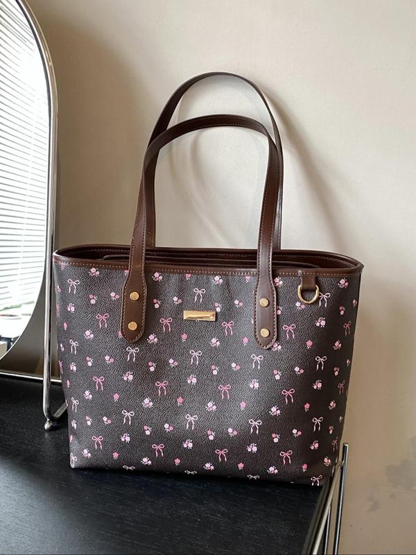 Women's Ditsy Floral Pattern Tote Bag, Fashionable Large Capacity Shoulder Bag for Daily Commute, Casual Trendy Versatile High-quality Daily Commuting Bag