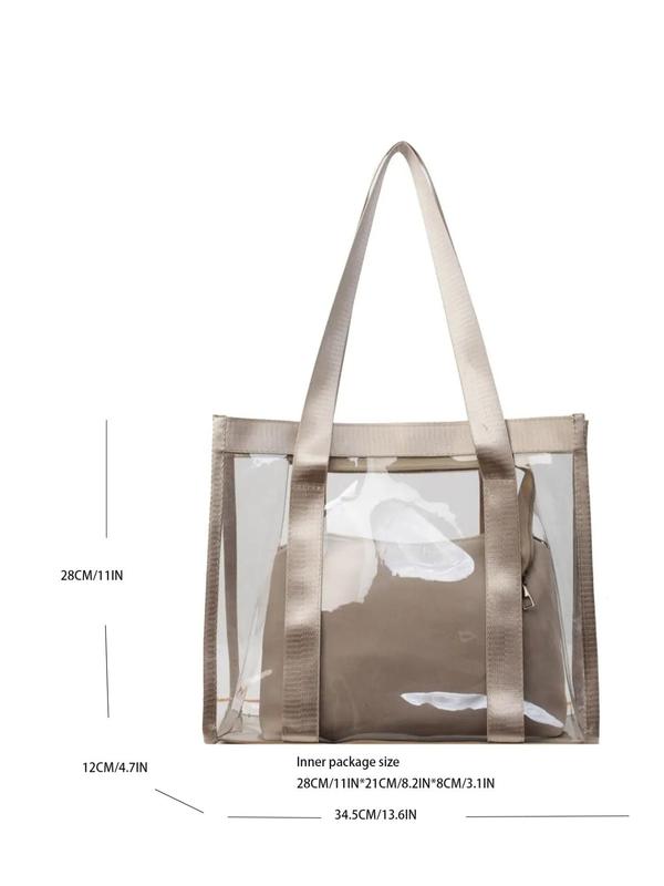 Women's Elegant Transparent Large Capacity Tote Bag, Casual Versatile Beach Bag, Fashionable All-match Shoulder Bag for Women & Girls for Daily Use