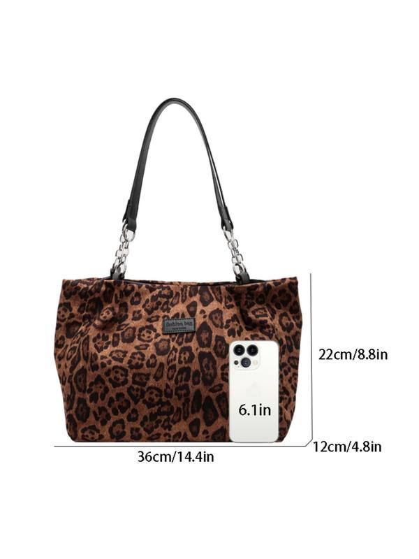 Fashion Leopard Pattern Tote Bag, Casual Large Capacity Shoulder Bag for Women, Trendy All-match Bag for Daily Use