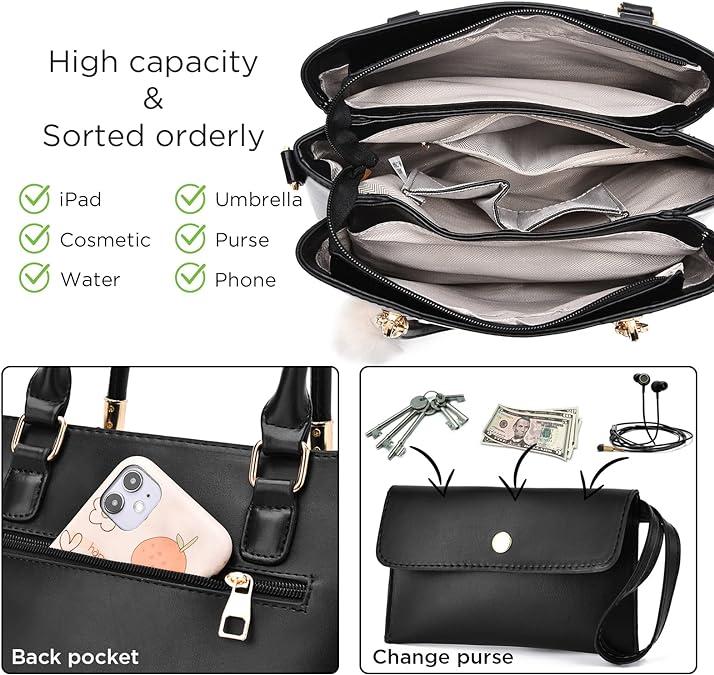 Women Handbags Large Tote Shoulder Bag Crossbody Bag for Women Color Stitching Top Handle Satchel Hobo 2pcs Purse Set