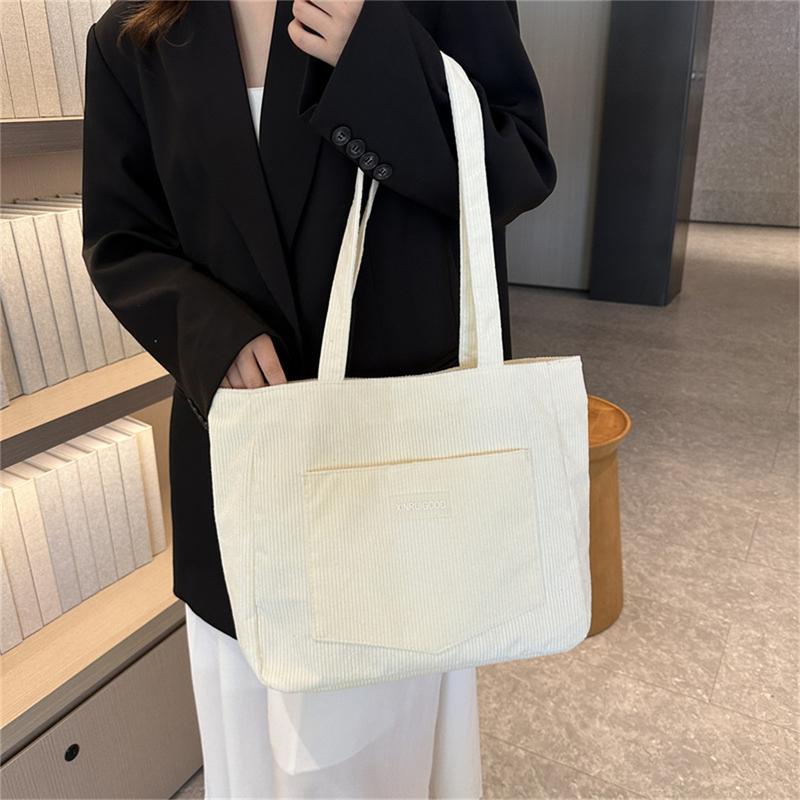 Solid Color Tote Bag, Trendy Shoulder Bag, All-Match Corduroy Handbag, Women's Classic Purse