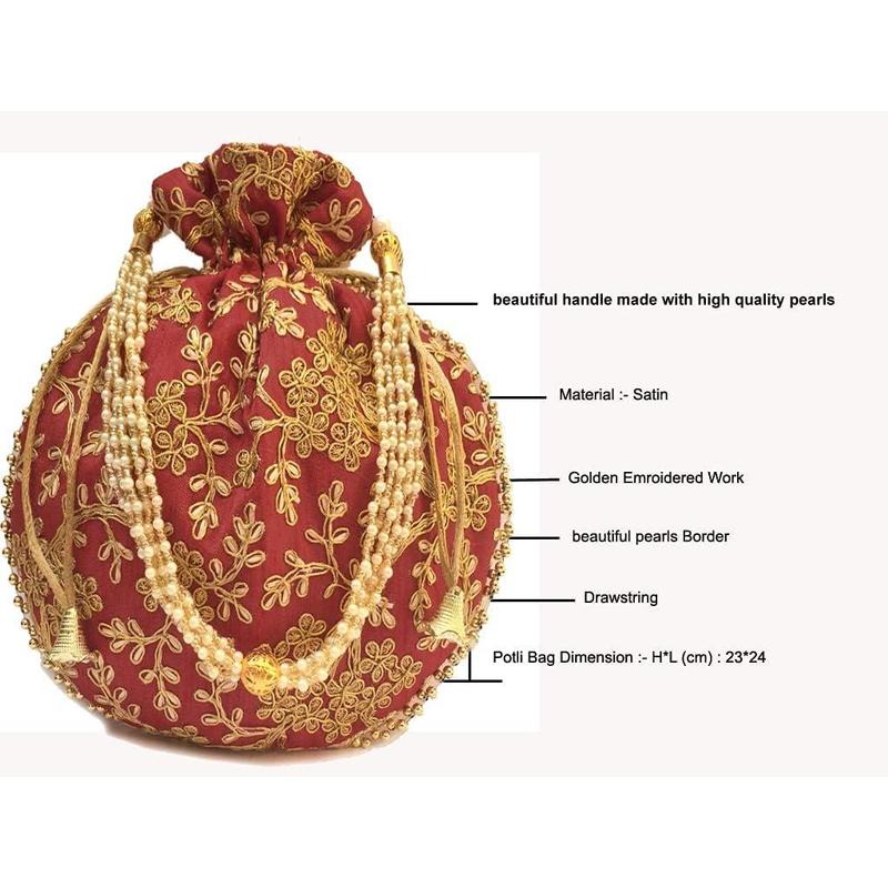 Bag For Women Ethnic Designer Embroidery Work Batwa Pearls Handle With Intricate New-