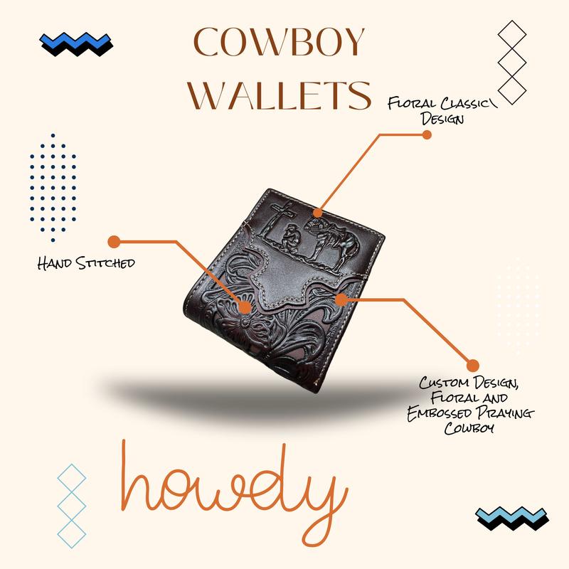 Mens Floral Cowboy Praying At Cross Embossed Cowboy Western Leather Wallet High End Cut Out Layered Leather Style Mens Wallets Leather Bull Rider Rodeo Gifts For Men b swallet