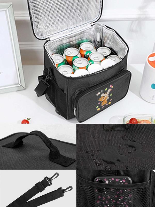 Cartoon Bear & Letter Pattern Lunch Bag, Insulated Lunch Bag with Adjustable Strap, Durable Waterproof Cooler Bag & Insulated Food Bag for Work School