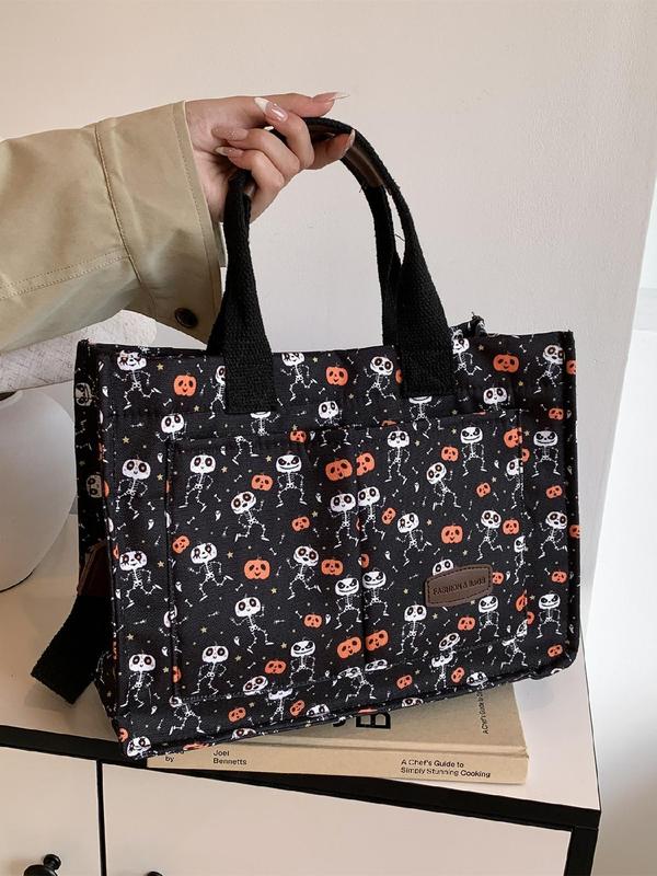 Women's Fashion Floral & Skull butterfly Pattern Tote Bag As Gifts, Tote Bags for School, Multi-pockets Large Capacity Shoulder Bag for Women, Trendy All-match Crossbody Bag for Daily Use