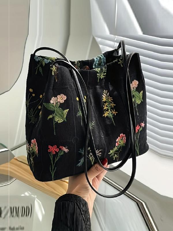 Women's Elegant Floral Graphic Shoulder Bag, Summer Trendy Large Capacity Tote Bag, Chic Spring All-match Shoulder Bag for Daily & Work & Back To School, Fall Outfits, Fall Freshness Fall