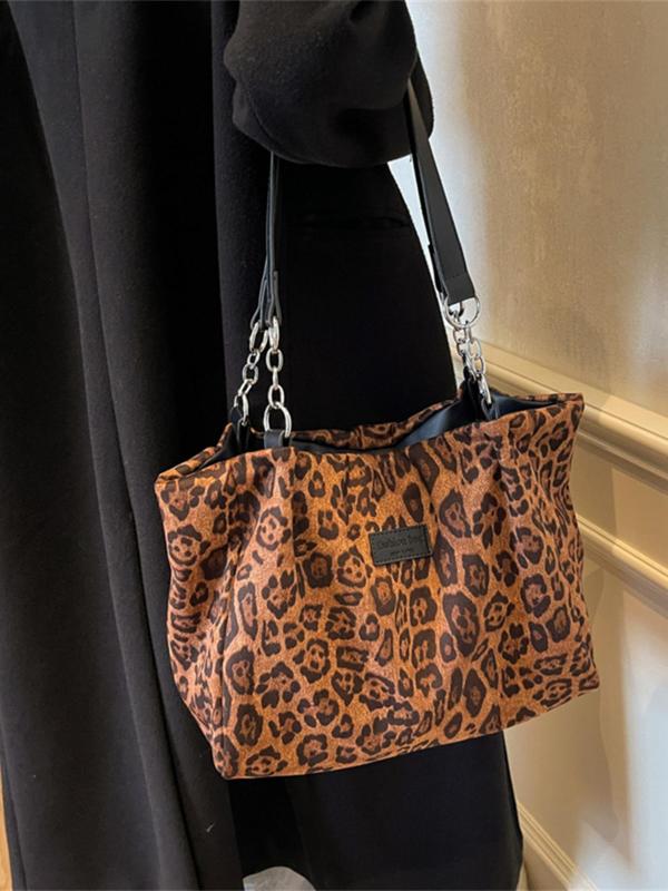 Fashion Leopard Pattern Tote Bag, Casual Large Capacity Shoulder Bag for Women, Trendy All-match Bag for Daily Use