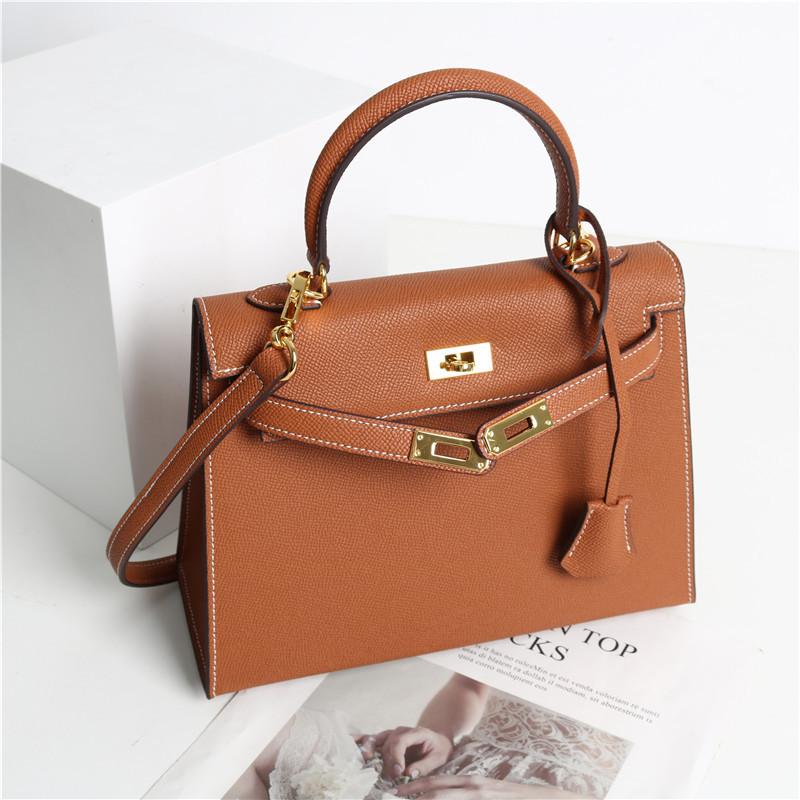 Genuine Leather Bag 2024 Spring New Fashion Popular Advanced Texture Portable Shoulder Crossbody Second Generation Kelly Bag