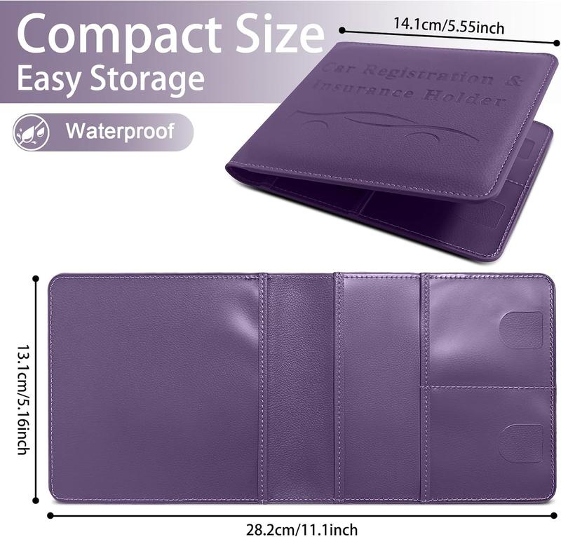 Car Registration and Insurance Holder, Vehicle Glove Box Car Organizer Men Women Wallet Accessories Case for Cards, Essential Document, Driver License (Purple)