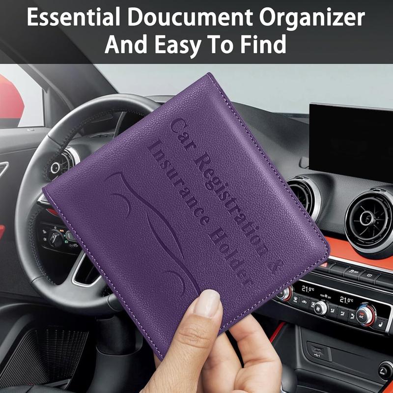 Car Registration and Insurance Holder, Vehicle Glove Box Car Organizer Men Women Wallet Accessories Case for Cards, Essential Document, Driver License (Purple)